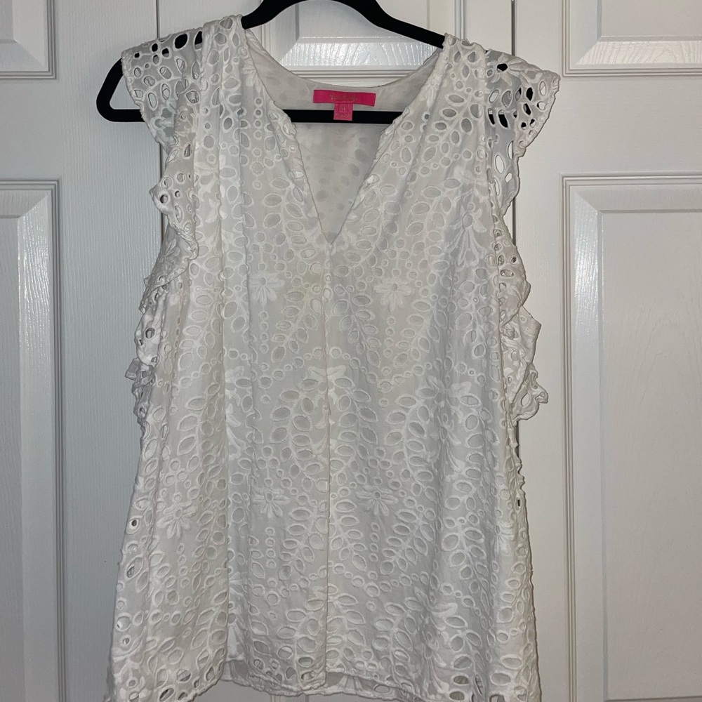 Lilly Pulitzer Eyelet Ruffle Sleeve Top in White
